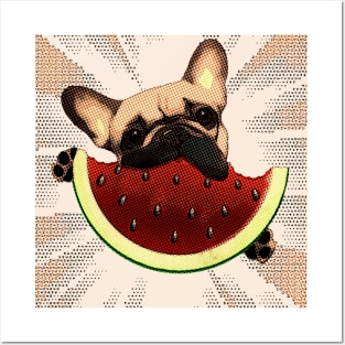 French bulldog and Watermelon, summer with frenchie, 80 s, 70 s, typography, old school, cool, bright Posters and Art